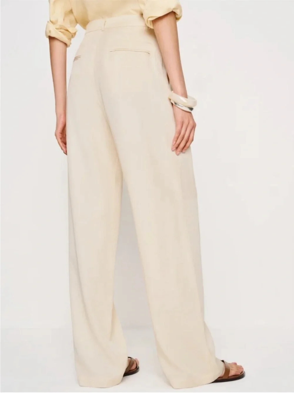 Reformation Mason Pant Oyster 0P Petite Tencel Wide Leg Pleated Trousers